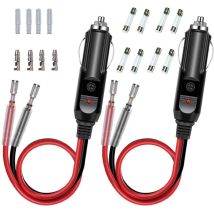 2 Pcs Adaptateur Mâle pour Allume-Cigare avec Câble d'alimentation 16 AWG 12V/24V Universel, pour onduleur de Voiture, Pompe à air, Tasse électrique