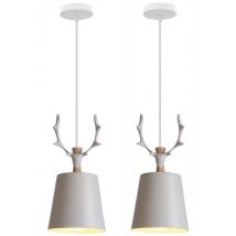 Wottes - Modern Ceiling Pendant Lamp Creative White Deer Antler Chardelier Shade Indoor Hanging Light 2Pcs