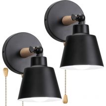 Applique Murale Industrielle Vintage Lampe Murale Métal Bois Éclairage Murale Réglable E27 Ø12CM Noir - 2Pcs