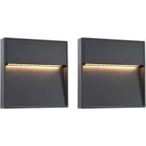 2 pcs Appliques murales LED d'extérieur 3 W Noir Carré - The Living Store