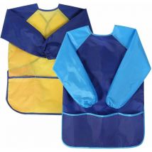 2 pcs Blouse Peinture Enfant Imperméable Tablier de Peinture Enfant, Tablier Manches Longues Enfant avec 3 Poches pour L'école Activités, Peinture,