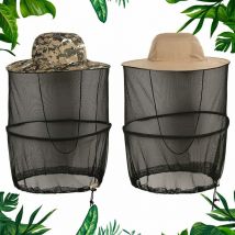2 Pcs Chapeau de Filet de Tête de Moustique, Chapeau de Masque Anti-Moustique Extérieur, Chapeau de Maille Apicole Anti-Moustiques Anti-ultraviolets