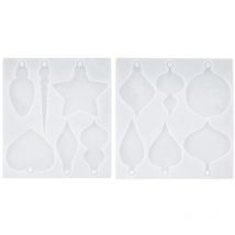 2 Pcs Christmas Resin Molds, 12 Different Shapes Ornaments Xmas Silicone Molds for Casting