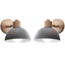 Wottes - 2Pcs E27 Innen Wandleuchte Retro Industrie Wandlampe Holz Wandleuchte Schlafzimmer Wohnzimmer Küche Grau