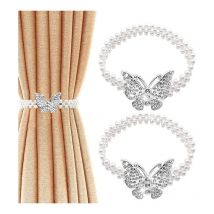 2 Pcs Embrasse Rideau Moderne Attache de Rideaux pour Rideaux Embrasse Rideaux Blanc Accessoires Décoration avec Butterfly et Perles Design pour la