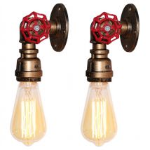 Applique Murale Rétro Lamp Murale Fer Forgé Pipe Eau Luminaire Murale Créative Nostalgique Couleur Laiton - 2Pcs