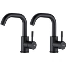 Lonheo - 2 pcs Grifo monomando para baño Grifo para lavabo Grifo para baño giratorio de 360° de acero inoxidable negro, altura de caño 180 mm