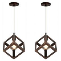 Wottes - 2Pcs Modern Pendant Light Square Hanging Ceiling Lamp Adjustable Chandelier - Rust Color