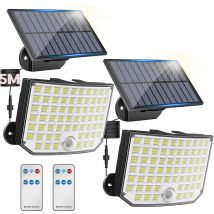 2 Pcs lampe Solaire Exterieur, 256 led 3 modes, Câble de 5M ,Lampe Solaire Exterieur Detecteur De Mouvement étanche Eclairage Exterieur Solaire 180°