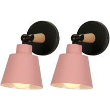 Applique Murale Moderne Lamp Murale Créative Minimaliste Luminaire Applique Murale Métal Bois E27 Rose Ø12CM - 2Pcs