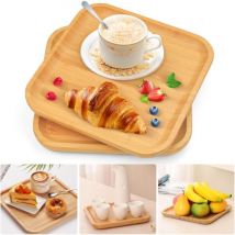 2 pcs Plateau en Bambou Carré 20 20cm Soucoupes Bois de Rangement Plateau de Service en Bambou Plateau Repas en Bois pour Fruits Steak, Nourriture,