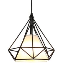 E27 Lustre Suspension Vintage Lampe Suspension Abat-jour Forme Diamant Éclairage de Plafond en Métal et Tissu Ø25CM Noir - 1Pcs