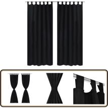 2 pcs Rideau à Passant Micro Satin Noir 140 x 175 cm - Rideaux Noirs - Rideaux Salle À Manger - Rideaux Pour Chambre - Rideaux Occultants - Rideaux