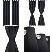2 pcs Rideau Blackout Occultant Noir avec Œillets en métal 135x245cm - Rideaux Noirs - Rideaux Occultants - Rideaux Pour Salon - Rideaux Pour Chambre