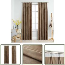 The Living Store Rideaux occultants avec crochets 2 pcs Velours Beige 140x175 cm - Rideaux Velours - Rideaux Occultants - Rideaux Beige - Rideaux