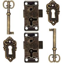 2 Pcs Serrure De Porte D'Armoire Antique Serrure Meubles Verrous Pour Placards DéCoratifs Serrure Avec Clé Trou De Serrure Pour BoîTe En Bois Bijoux