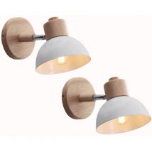 E27 Retro Wall Lamp Metal Wooden Wall Light Nordic Interior Wall Sconce Ø15CM 2Pcs White