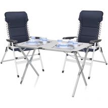 Campingtisch mit 2 Stühlen SET - Hochlehner Blau mit ALU Rolltisch 110x70cm