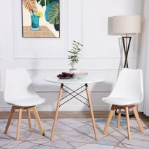 Eggree - 2 Pièce Chaise De Cuisine Salle À Manger Design Scandinave Assise Rembourrée Pieds En Bois De Hêtre Massif - Blanc