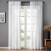 1 Pièces Blanc Tulle Rideau Court Effet Lin Voilage 140x245 cm Tringle à Tringle Prêt à Accrocher Petites Fenêtres Salon Cuisine Chambre Brise-Vue
