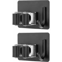2 pièces Porte-balai Mural (avec crochet),Acier Inoxydable Vadrouille Porte Crochet balai antirouille mural sans forage supplémentaire, pour