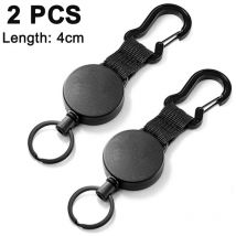 2 pièces porte-clés rétractable noir boucle de traction élastique clé rétractable avec câble en acier