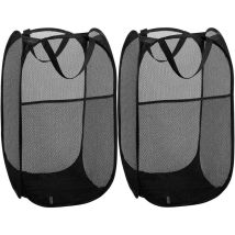 Linghhang - 2 Piece Black Folding Dirty Clothes Basket, Laundry Basket, Clothes Storage Basket, Portable Dirty Clothes Basket