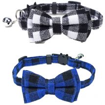 2-piece kitten collar plaid cat collar with detachable bowknot cat collar for kittens Blue+Grey