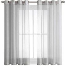 2 Pièce Rideau Voilage Blanc à Oeillet Semi-Transparent en Effet Lin Décorations d'intérieur de Fenêtre de Salon Moderne Chambre Cuisine Balcon Baie