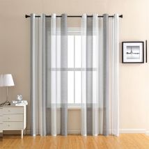 Rideaux Voilage à Rayures Blancs et Gris, Voilages Intérieurs avec Oeillets, Beaux Voile Rideau Voilage Fenetre Chambre, Lot de 2 Transparent Rideaux