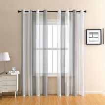 Rideaux Voilage à Rayures Blancs et Gris, Voilages Intérieurs avec Oeillets, Beaux Voile Rideau Voilage Fenetre Chambre, Lot de 2 Transparent Rideaux