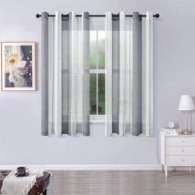 Lot de 2 Rideaux rayés Transparent avec œillets, Voile Rideaux Salon Moderne Rideaux Chambre à Coucher Semi-Transparent Rayures Rideau - Gris foncé