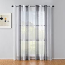 Lot de 2 Rideaux rayés Transparent avec œillets, Voile Rideaux Salon Moderne Rideaux Chambre à Coucher Semi-Transparent Rayures Rideau - Gris foncé