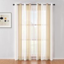 Lot de 2 Rideaux rayés Transparent avec œillets, Voile Rideaux Salon Moderne Rideaux Chambre à Coucher Semi-Transparent Rayures Rideau - Beige 140 x