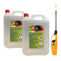 2 pie'ces - 10 litres - Bioe'thanol combustible poeles Bio Sprint 5 litres 99,9 % inodore sans fumee' naturelle sans soufre + briquet gratuit