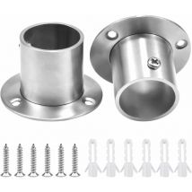 2 Pièces 32 mm Support de Tringle à Rideau, Inoxydable Garde-Robe Support de Rail Mural Réglable pour Barre de Penderie, avec 6 Vis + 6 Piliers à Vis