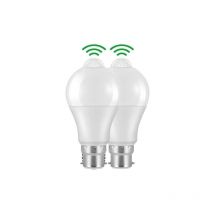 2 pièces Ampoule Detecteur de Mouvement B22 Baïonnette led, 12W, 1020lm, Blanc Froid 6000 k, cir 85, étanches IP42 à économie d'énergie, non