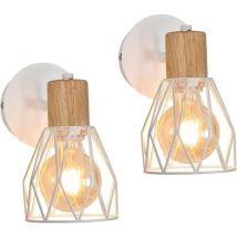 Goeco - 2 pièces Applique Murale Intérieur Bois Vintage Lampe murale E27 Base Pour chambre à coucher, salon, couloir, entrée Blanc (Ampoule non