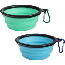 2 Pièces Bol à Chien Pliant en Silicone Pliable, Gamelles de Voyage pour Chien et Chat, Bleu Clair et Vert Clair