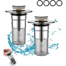 2 Pièces Bonde Lavabo avec Filtre Amovible,Universel Pop Up Bonde de Lavabo avec Panier Filtrant Amovible Bouchon de Vidage Anti-Obstruction pour