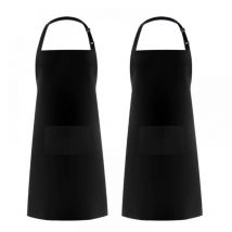 2 Pièces noir Tabliers de Cuisine pour Homme Femme, Tablier de Ménage Tabliers Porte-Outils avec 2 Poches pour Barbecue, Tablier Jardinier Adultes