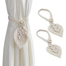2 Pièces Embrasses de Rideaux, Cravate de Rideau Tressée Bohème, Beige Attache de Rideau avec Fabriqué à la Main Feuilles, Décoration de Rideau pour