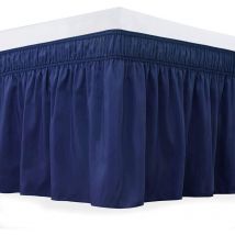 Jupes de lit enveloppantes avec ceintures réglables pour lits queen, chute de 12 pouces, volants anti-poussière élastiques bleu marine, tissu soyeux