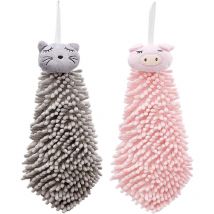 2 Pièces Essuie Main pour la Cuisine et la Salle de Bain avec Boucle de Suspension, Serviettes à Main Essuie Mains pour Enfants et Adultes