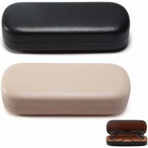 2 Pièces Étui à Lunettes en Cuir, Etui Lunettes, Boîtier Rigide, de Protection Soleil, pour Homme, Femme, Enfant, Noir, Beige, Taille unique,