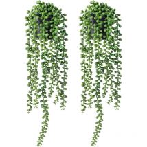 2 pièces Fausses Plantes Suspendues Faux en Pot Collier de Perles Plantes Succulentes Petites Fausses Plantes pour Intérieur Extérieur Décoration
