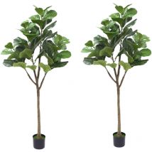 2 PièCes Figuier artificiel 180cm, Figuier artificiel avec pot de fleurs noir, Plante de sol en pot, Figuier artificiel pour la maison, le bureau, le