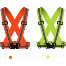 2 Pièces Gilet Réfléchissant Vélo, Gilet de Sécurité Veste Réfléchissante, Haute Visibilité, Taille Ajustable, Gilet de Sécurité Moto Élastique pour
