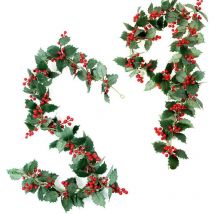 2 Pièces Guirlande Noel Baies Rouges, Guirlande Sapin Noël Artificielle Guirlande d'hiver Houx Baies Rouges - Guirlande Sapin Mixte pour Noël,