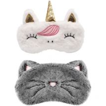 2 pièces masque de sommeil licorne 3D doux moelleux dessin animé masque pour les yeux élastique couverture pour les yeux